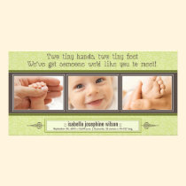 Tiny Hands, Tiny Feet Birth Announcement (lime) photo cards