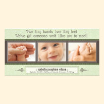 Tiny Hands, Tiny Feet Birth Announcement (sage) photo cards