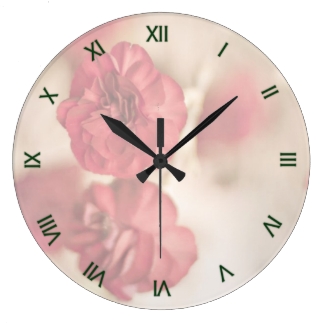 Tiny Pink Flowers Wall Clock Green Numerals