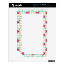 tiny pink roses on aqua cream plaid decals for the NOOK color