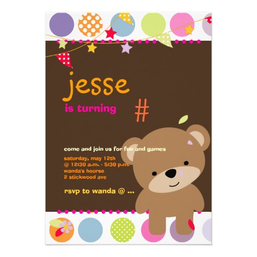 Tiny Teddy Bear Personalized Party Announcements