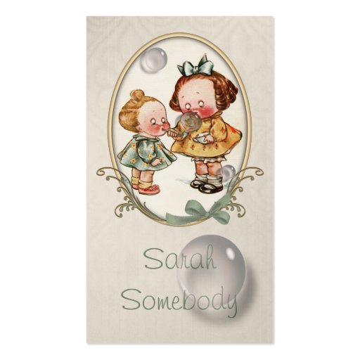 Tiny Toddlers Vintage Illustration Profile Card Business Card Template (front side)
