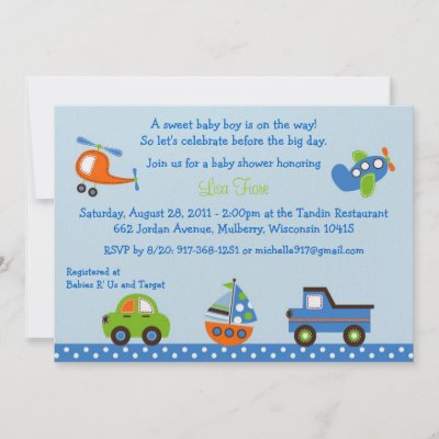 Tiny Trips Transportation Baby Shower Invitations