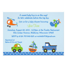 Tiny Trips Transportation Baby Shower Invitations