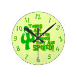 Tipsy Spiked Cactus Round Clock