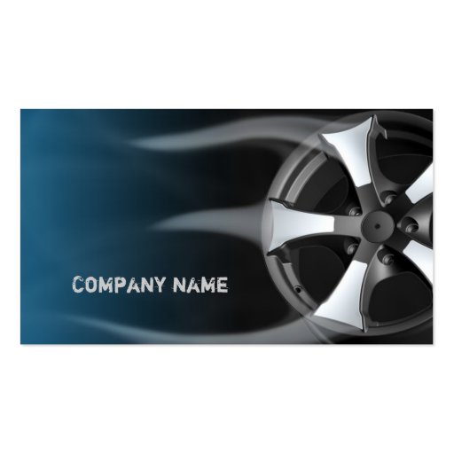 Tire Rim With Flames Blue Business Card (front side)