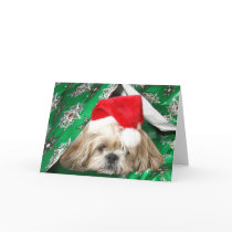 Tired Christmas Shih Tzu Greeting Cards