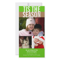 Tis the season bold green brown Christmas greeting Personalized Photo Card