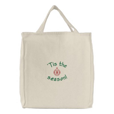 'Tis the Season Embroidered Holiday Tote Bag by Stitchbaby