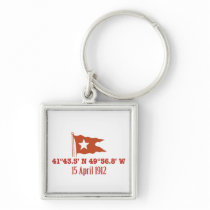 Titanic Sinking GPS Coordinates & White Star Flag Key Chain