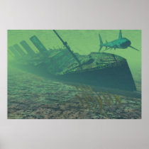 titanic under water, green-blue, posters