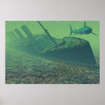 titanic under water, green-blue, posters
