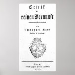 Title Page of 'Critique of Pure Poster