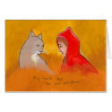 Titled:  Animals  - girl and cat - unique painting cards