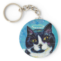 Titled:  Animals Protect Us - cat Angel art keychains