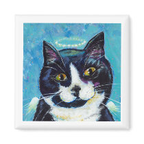 Titled:  Animals Protect Us - cat Angel art magnets