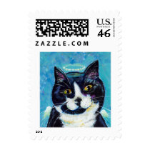 Titled:  Animals Protect Us - cat Angel art postage