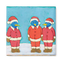 Titled:  Blue Birds in Red Suits - fun holiday art Refrigerator Magnets