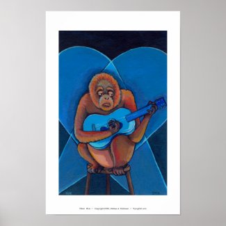 Titled: Blue ~ Blues guitarist orangutan music print