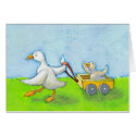 Titled: Dad - Papa duck, baby duckling, wagon card
