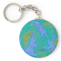 Titled:  Floating Blue - bunny rabbit modern ART keychains