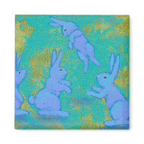 Titled:  Floating Blue - bunny rabbit modern ART magnets