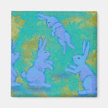 Titled:  Floating Blue - bunny rabbit modern ART Magnets
