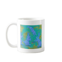 Titled:  Floating Blue - bunny rabbit modern ART mugs