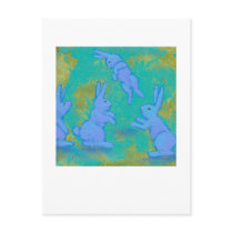 Titled:  Floating Blue - bunny rabbit modern ART postcards