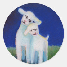 Titled:  Full Moon Sweethearts - lambs sheep love Round Sticker