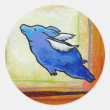 Titled:  Little Blue Pig - flying hope faith ART Round Sticker