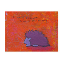 Titled:  Prickly - Fun colorful porcupine art postcards