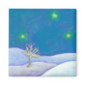 Titled: Silent Night - pretty peaceful snowy stars magnet