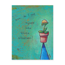 Titled: Situation - Flower pot got stuck fun ART postcards