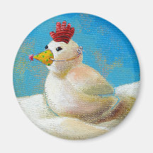 Titled:  Snow Birds - fun snow chicken art! Magnet