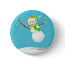 Titled:  Snow Flake - goofy leaping snowman ART buttons