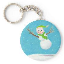 Titled:  Snow Flake - goofy leaping snowman ART keychains