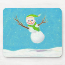 Titled:  Snow Flake - goofy leaping snowman ART mousepads