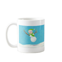 Titled:  Snow Flake - goofy leaping snowman ART mugs