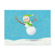 Titled:  Snow Flake - goofy leaping snowman ART postcards