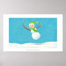 Titled:  Snow Flake - goofy leaping snowman ART posters