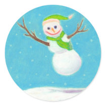 Titled:  Snow Flake - goofy leaping snowman ART stickers