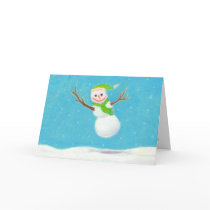Titled:  Snow Flake - leaping snowman PERSONALIZED cards