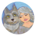 Titled: Wolf Woman - fun modern folk art painting sticker