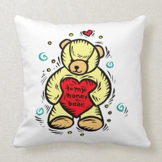 to my honey bear holding red love heart pillow