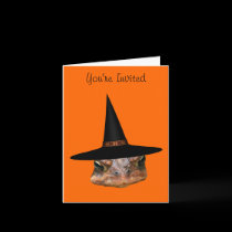 Toad Face Witch Hat Halloween Party Invitation cards by SmilinEyesTreasures Toad Face Witch Hat Halloween Party Invitation cards