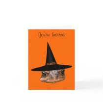 Toad Face Witch Hat Halloween Party Invitation cards by SmilinEyesTreasures Toad Face Witch Hat Halloween Party Invitation cards