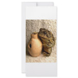 Toad frog holding miniature udu photograph rack card