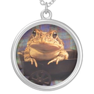 Toad frog sitting in black wagon photograph necklace