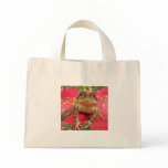 Toad frog standing up against bougainvillea back canvas bag